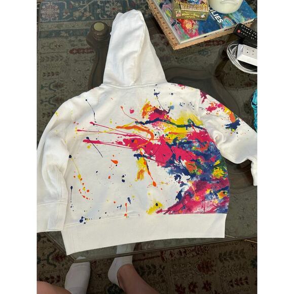 Polo Ralph Lauren Kids' Girl White Paint Splatter Fleece Hoodie Size Small - Picture 7 of 7